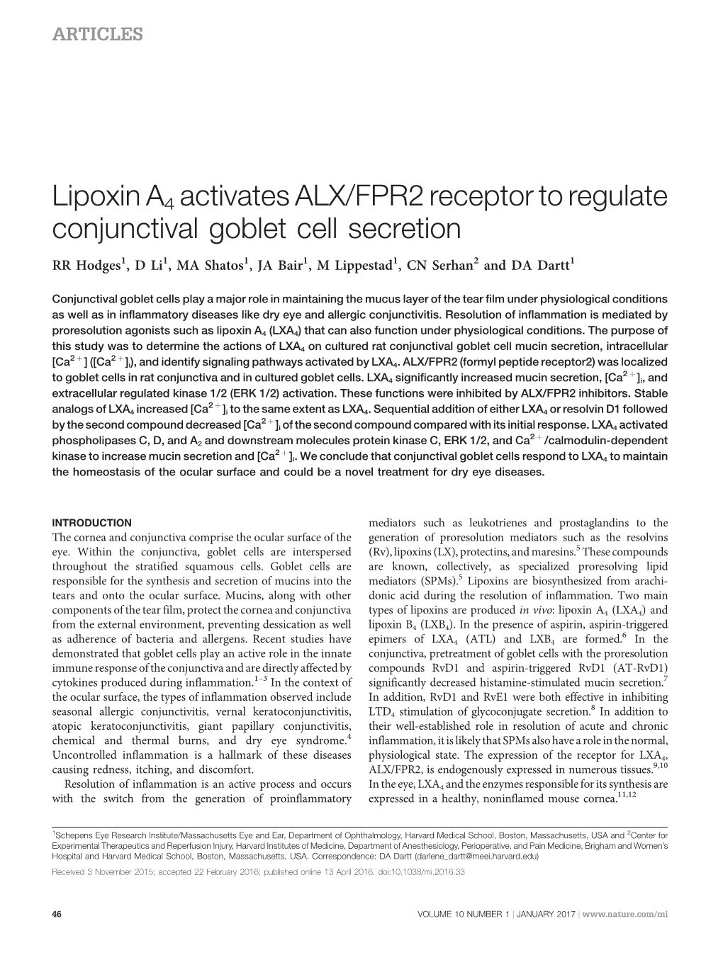 Lipoxin A4 Activates ALX&Sol;FPR2 Receptor to Regulate Conjunctival