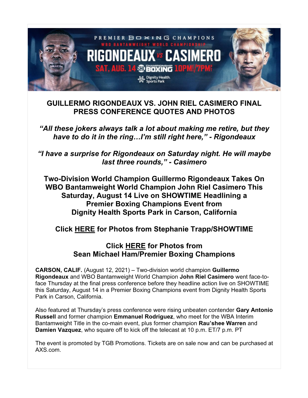 Guillermo Rigondeaux Vs. John Riel Casimero Final Press Conference Quotes and Photos