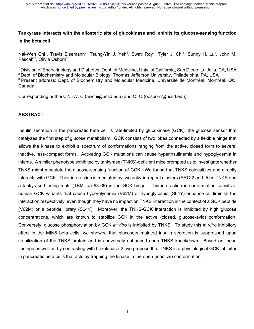 Tankyrase Interacts with the Allosteric Site of Glucokinase and Inhibits Its Glucose-Sensing Function in the Beta Cell