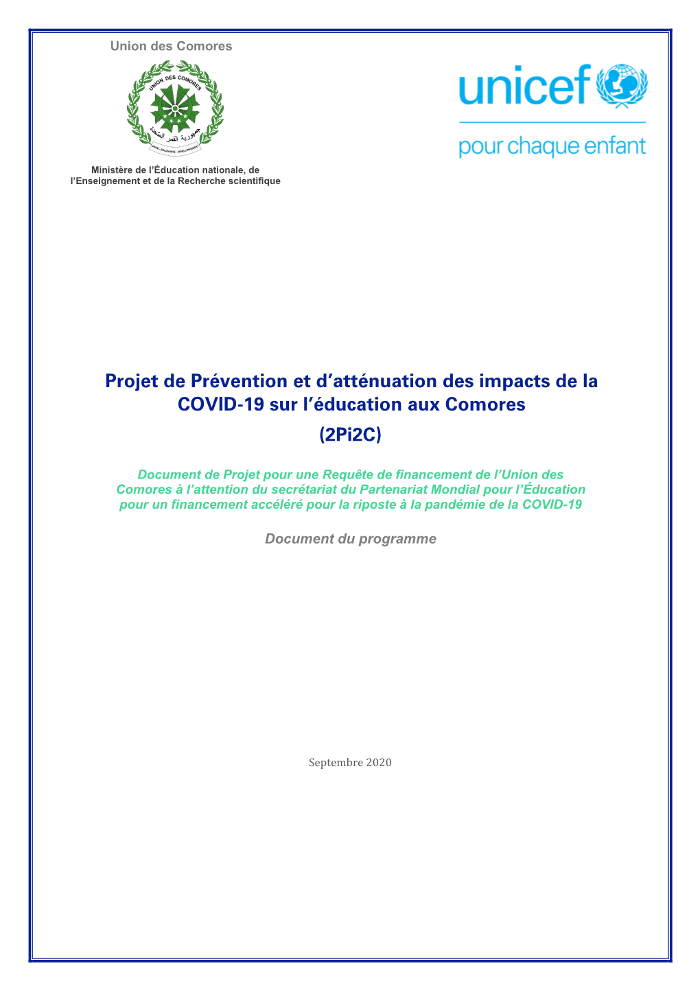 Projet De Prévention Et D'atténuation Des Impacts De La COVID-19 Sur L