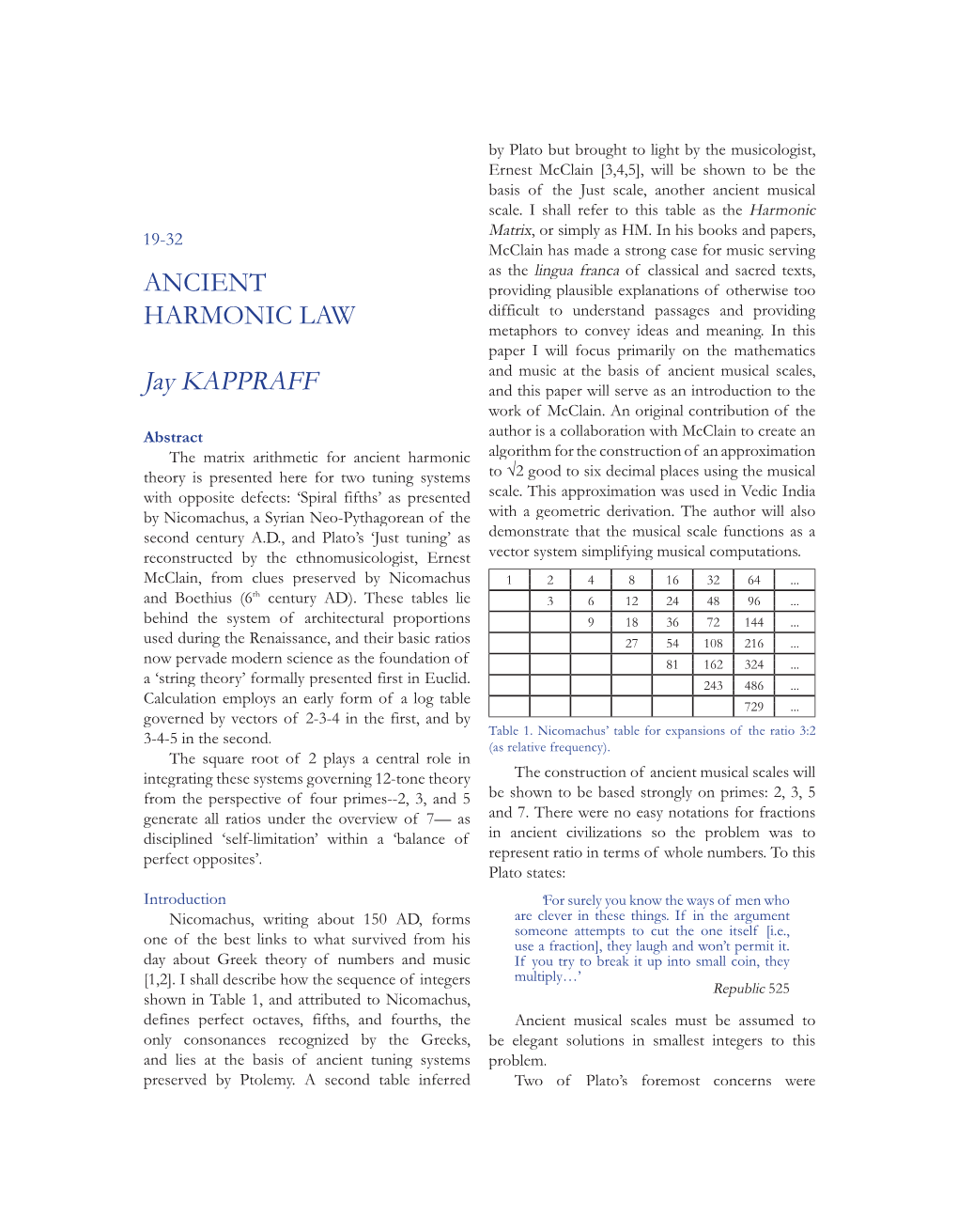 ANCIENT HARMONIC LAW Jay KAPPRAFF