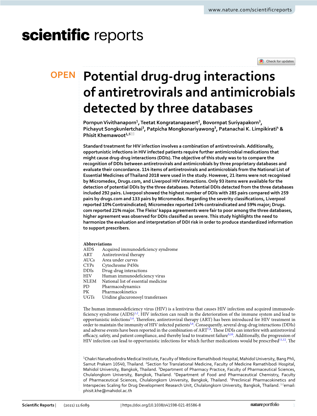 Potential Drug-Drug Interactions of Antiretrovirals and Antimicrobials