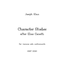 Character Studies After Elias Canetti