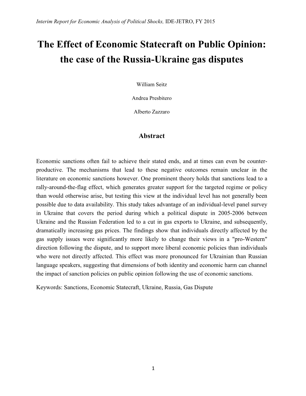 The Effect of Economic Statecraft on Public Opinion:The Case of The