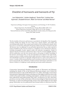 Checklist of Hornworts and Liverworts of Fiji