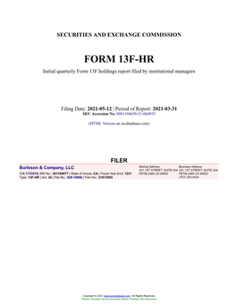 Burleson & Company, LLC Form 13F-HR Filed 2021-05-12