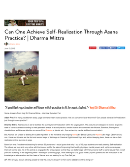 Can One Achieve Self-Realization Through Asana Practice? | Dharma Mittra