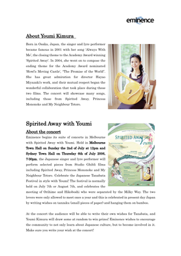 Spirited Away with Youmi About the Concert Eminence Begins Its Suite of Concerts in Melbourne with Spirited Away with Youmi