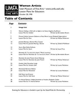 Women Artists Utah Museum of Fine Arts • Lesson Plans for Educators October 28, 1998 Table of Contents