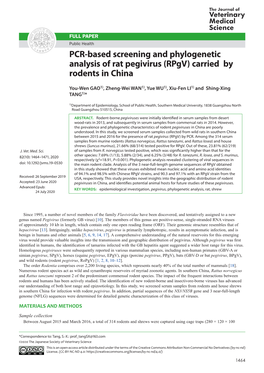 PCR-Based Screening and Phylogenetic Analysis of Rat Pegivirus (Rpgv) Carried by Rodents in China