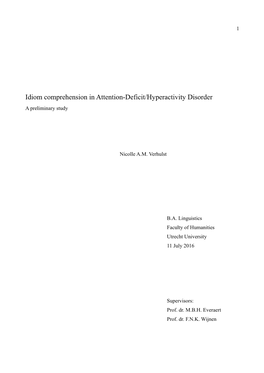 Idiom Comprehension in Attention-Deficit/Hyperactivity Disorder a Preliminary Study