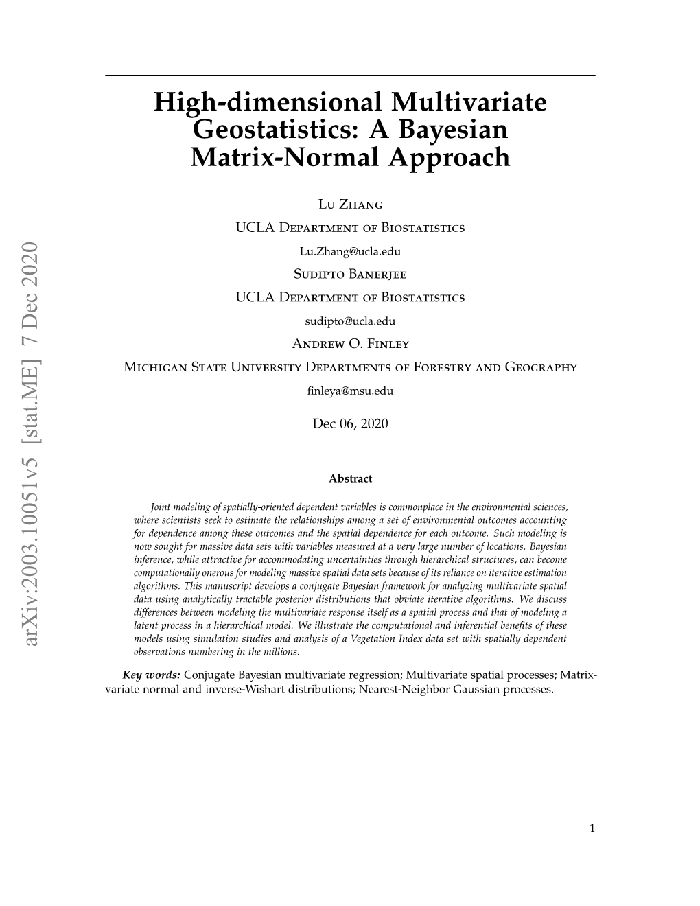 High-Dimensional Multivariate Geostatistics: a Bayesian Matrix-Normal Approach