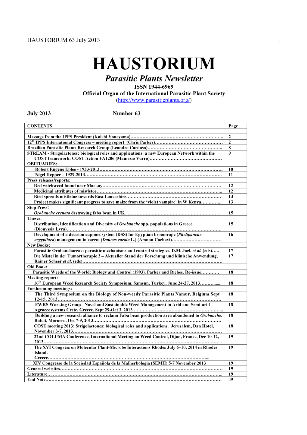 HAUSTORIUM 63 July 2013