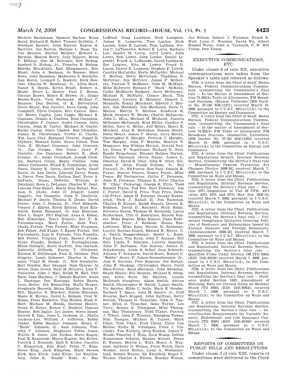 CONGRESSIONAL RECORD—HOUSE, Vol. 154, Pt. 3 March 14, 2008