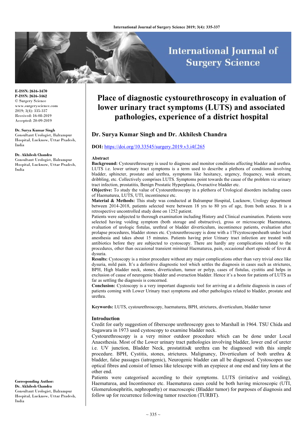 Place of Diagnostic Cystourethroscopy in Evaluation of Lower Urinary Tract Symptoms