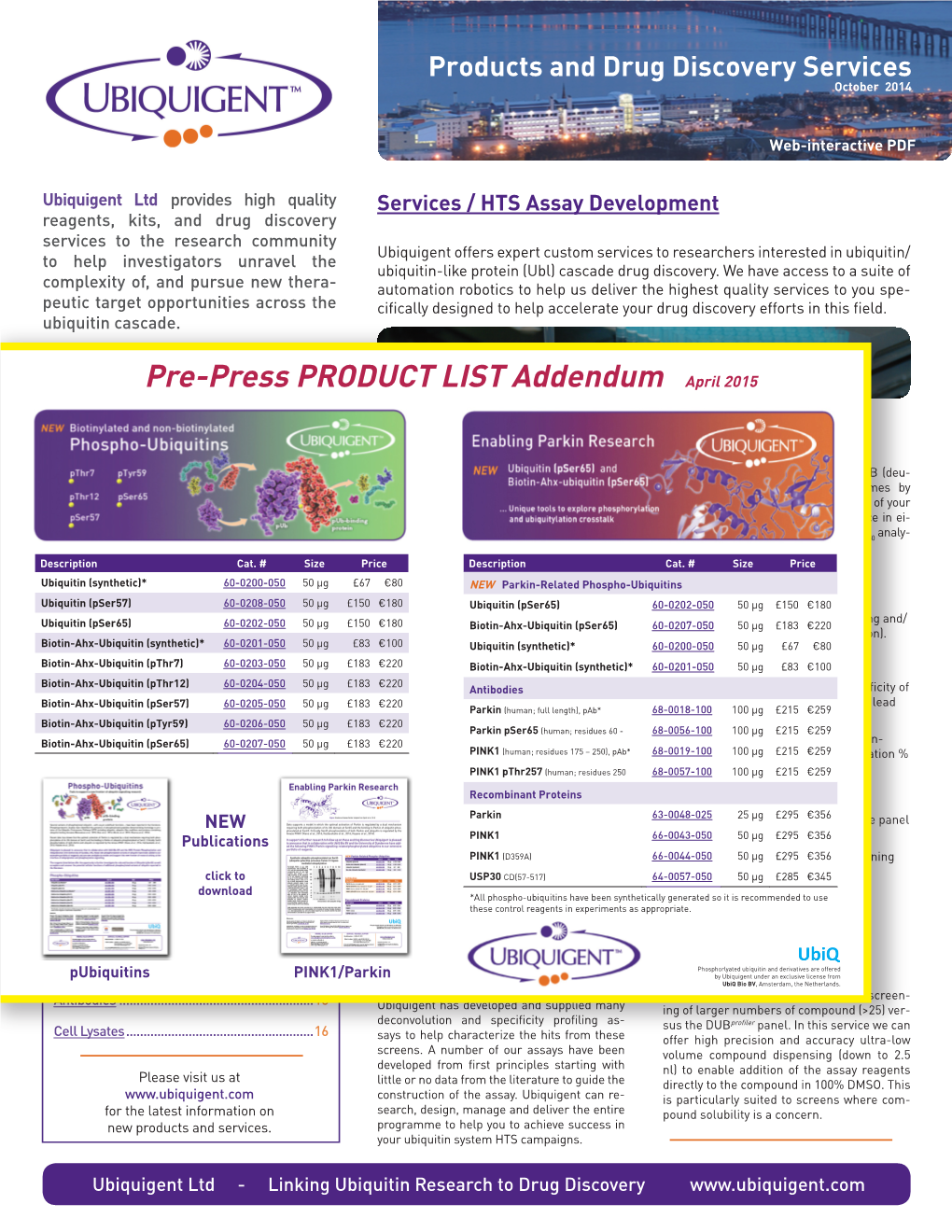 Pre-Press PRODUCT LIST Addendum April 2015