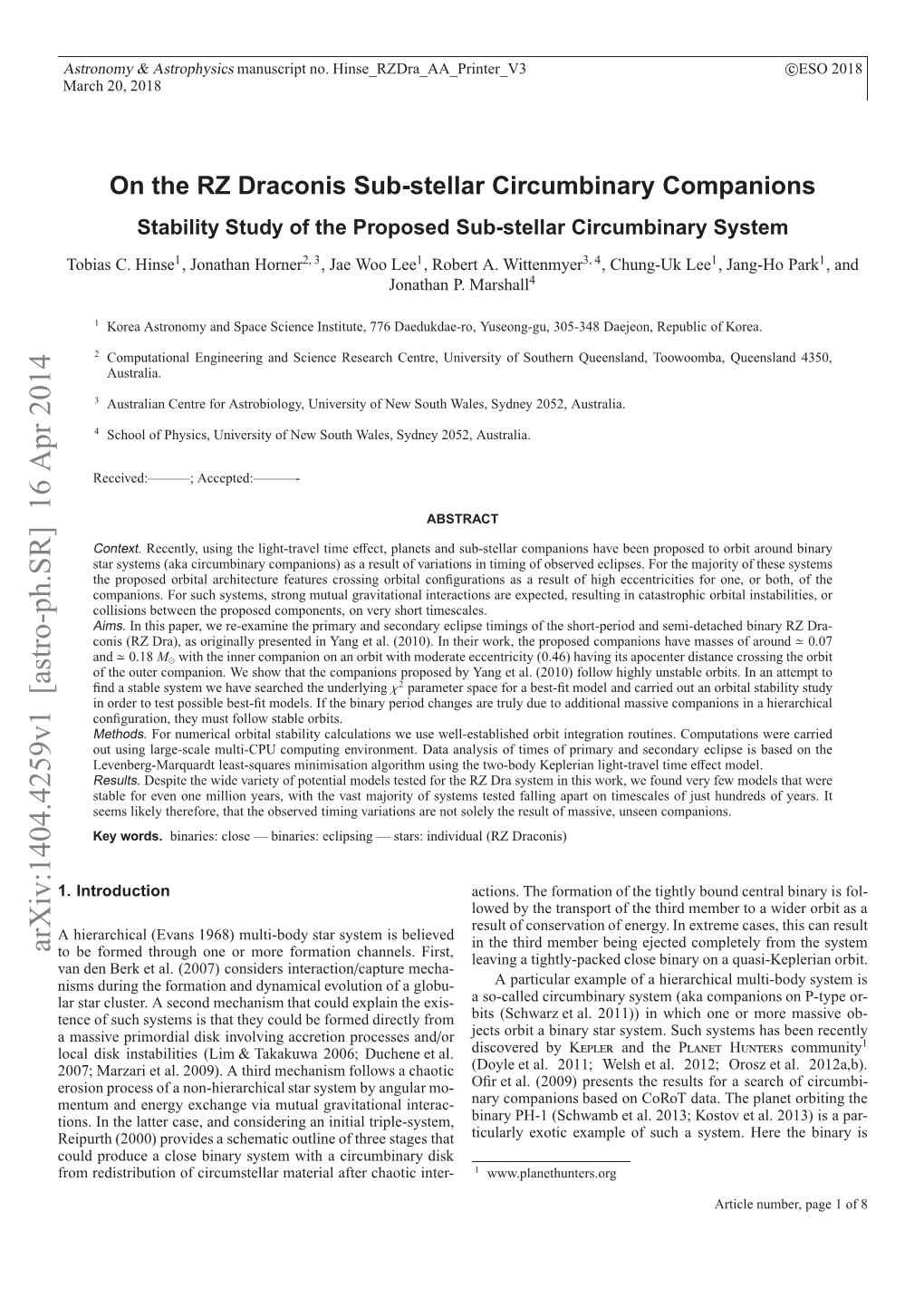 On the RZ Draconis Sub-Stellar Circumbinary Companions Stability