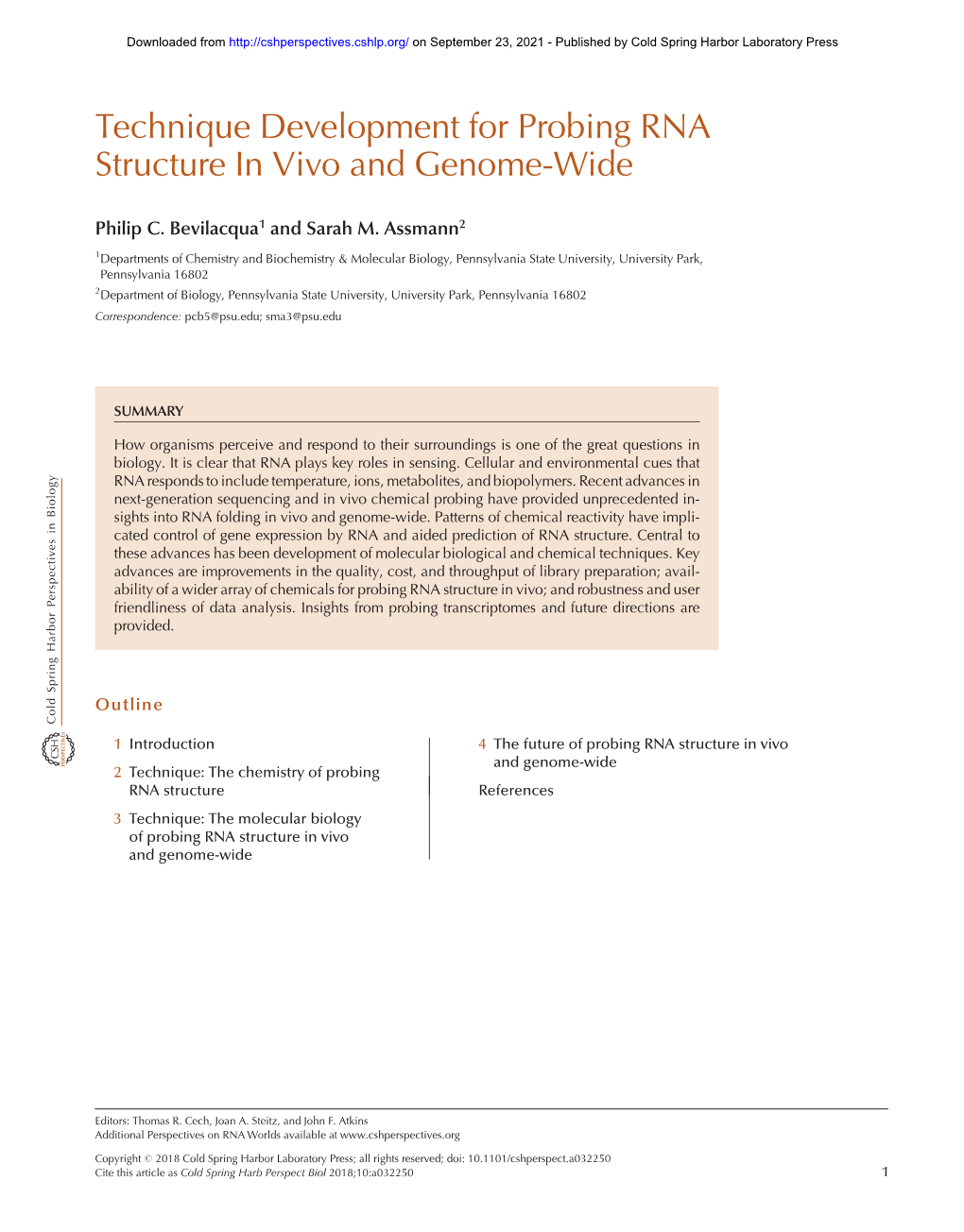 Technique Development for Probing RNA Structure in Vivo and Genome-Wide