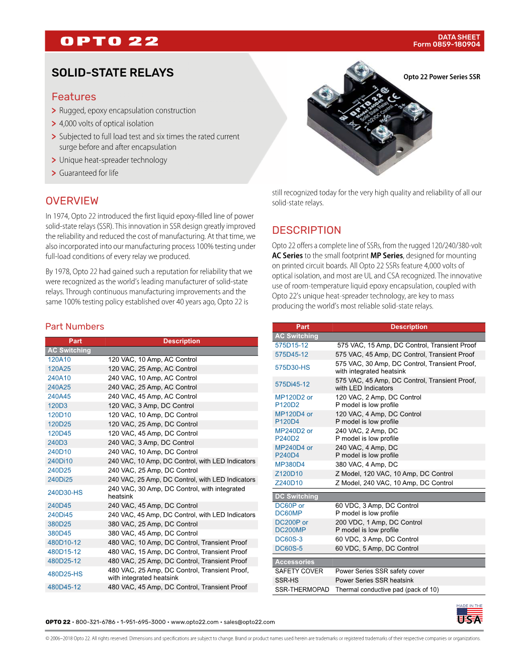 Solid-State Relays Data Sheet