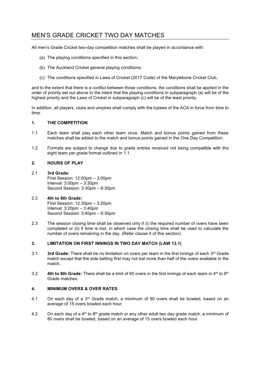 Men's Grade Cricket Two Day Matches