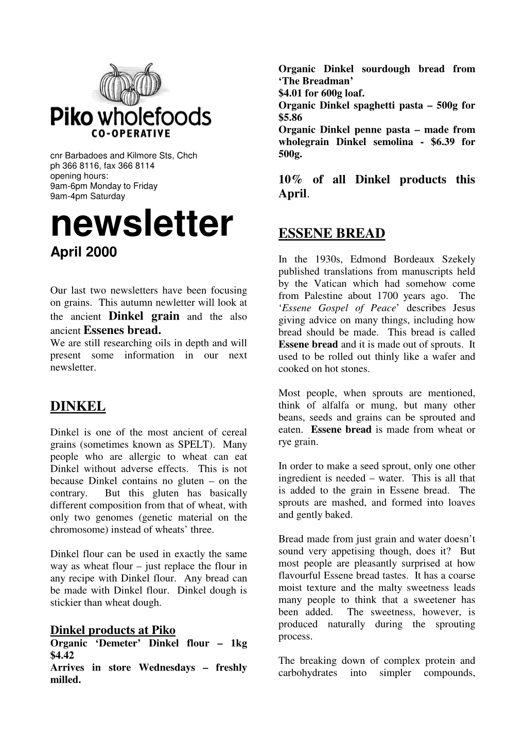 Newsletter ESSENE BREAD