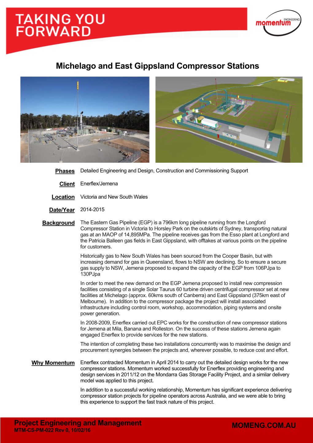 Michelago and East Gippsland Compressor Stations