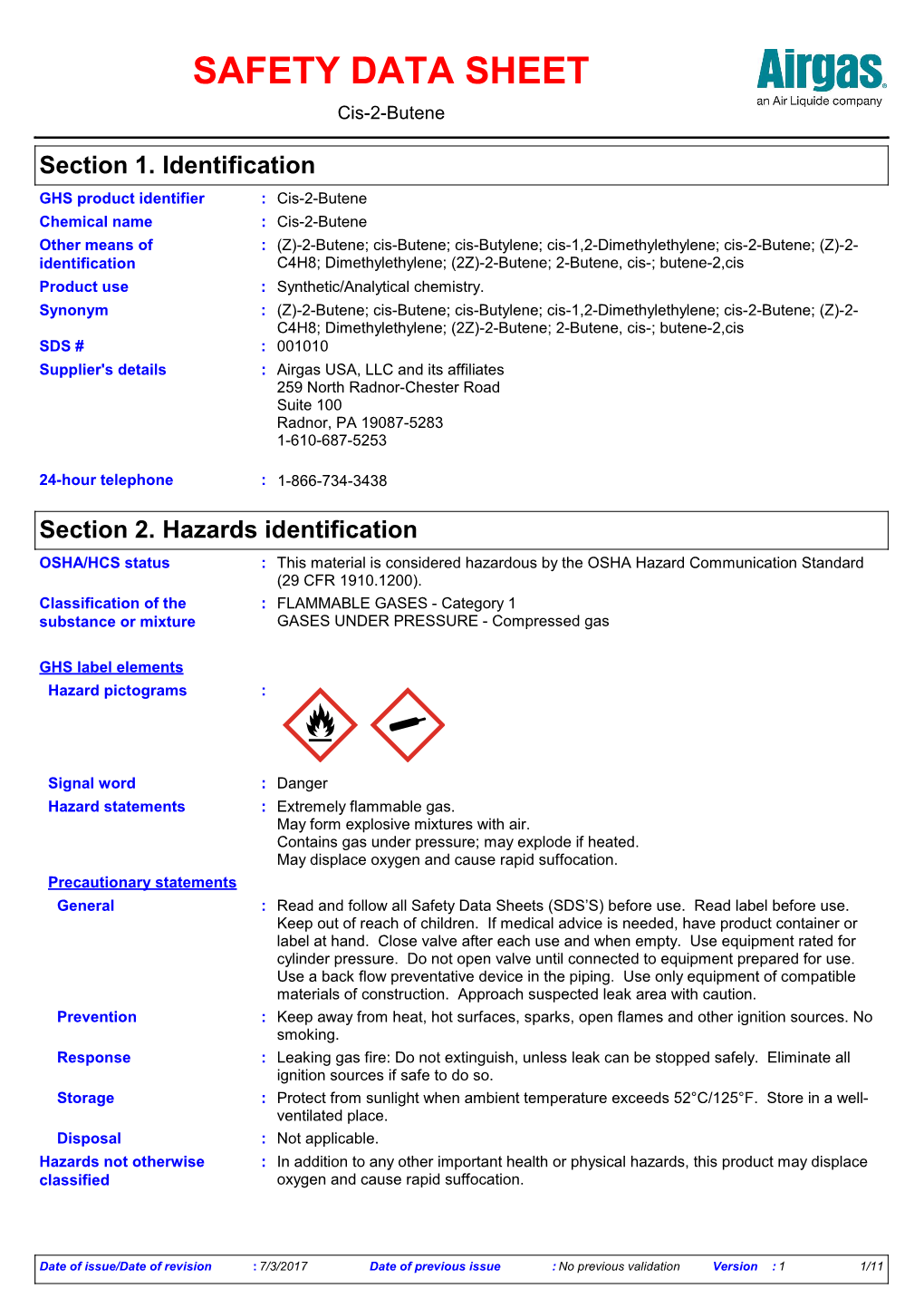 SAFETY DATA SHEET Cis-2-Butene