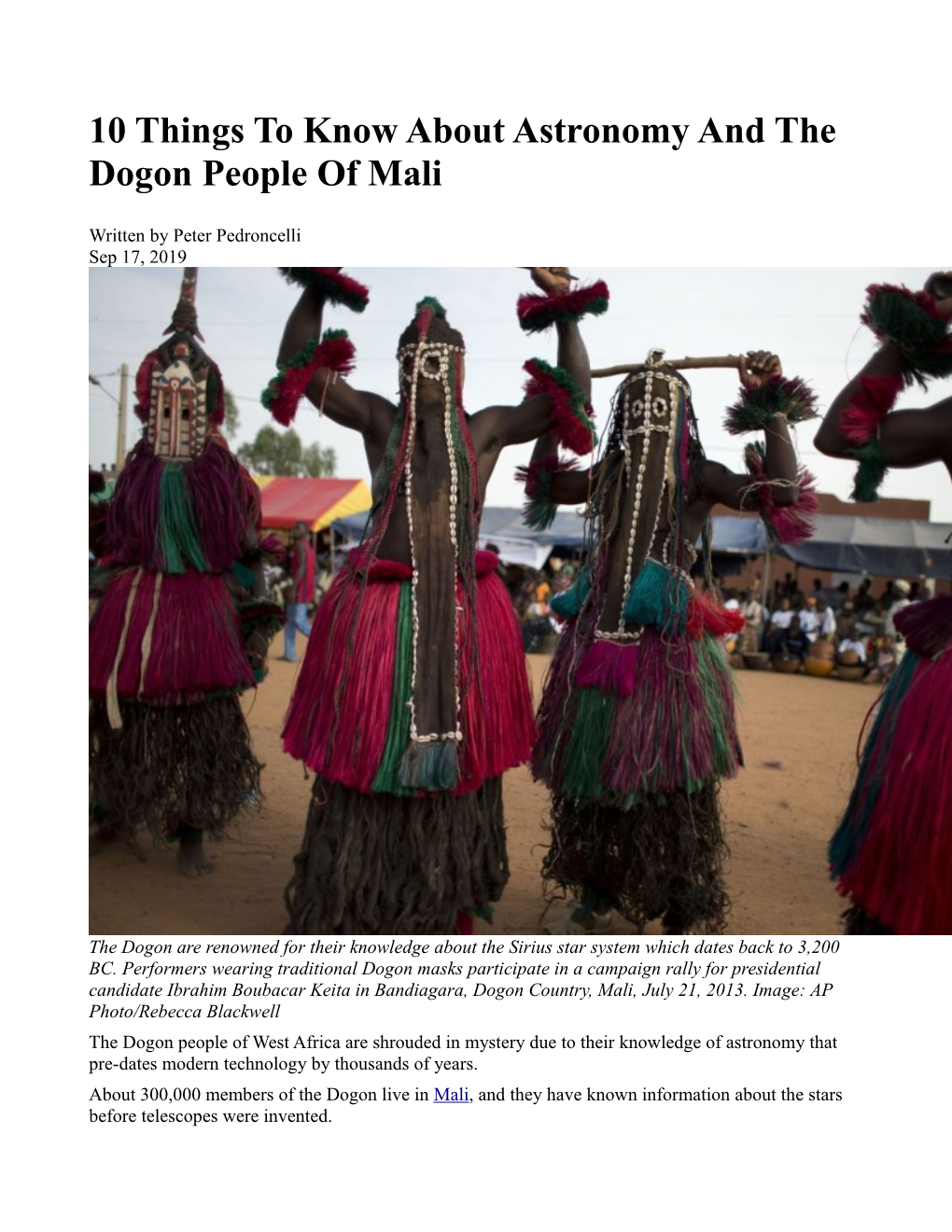 10 Things to Know About Astronomy and the Dogon People of Mali