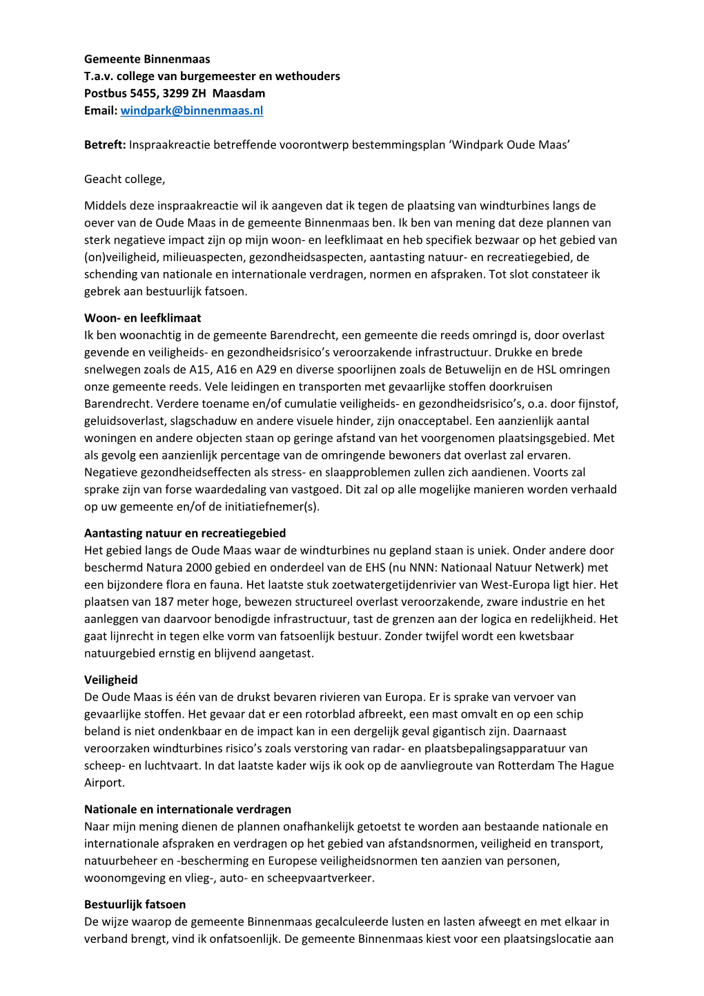 Gemeente Binnenmaas Tav College Van