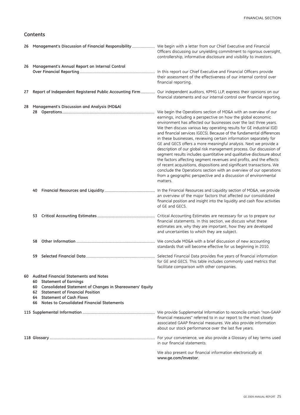 GE 2009 Annual Report: Financial Section