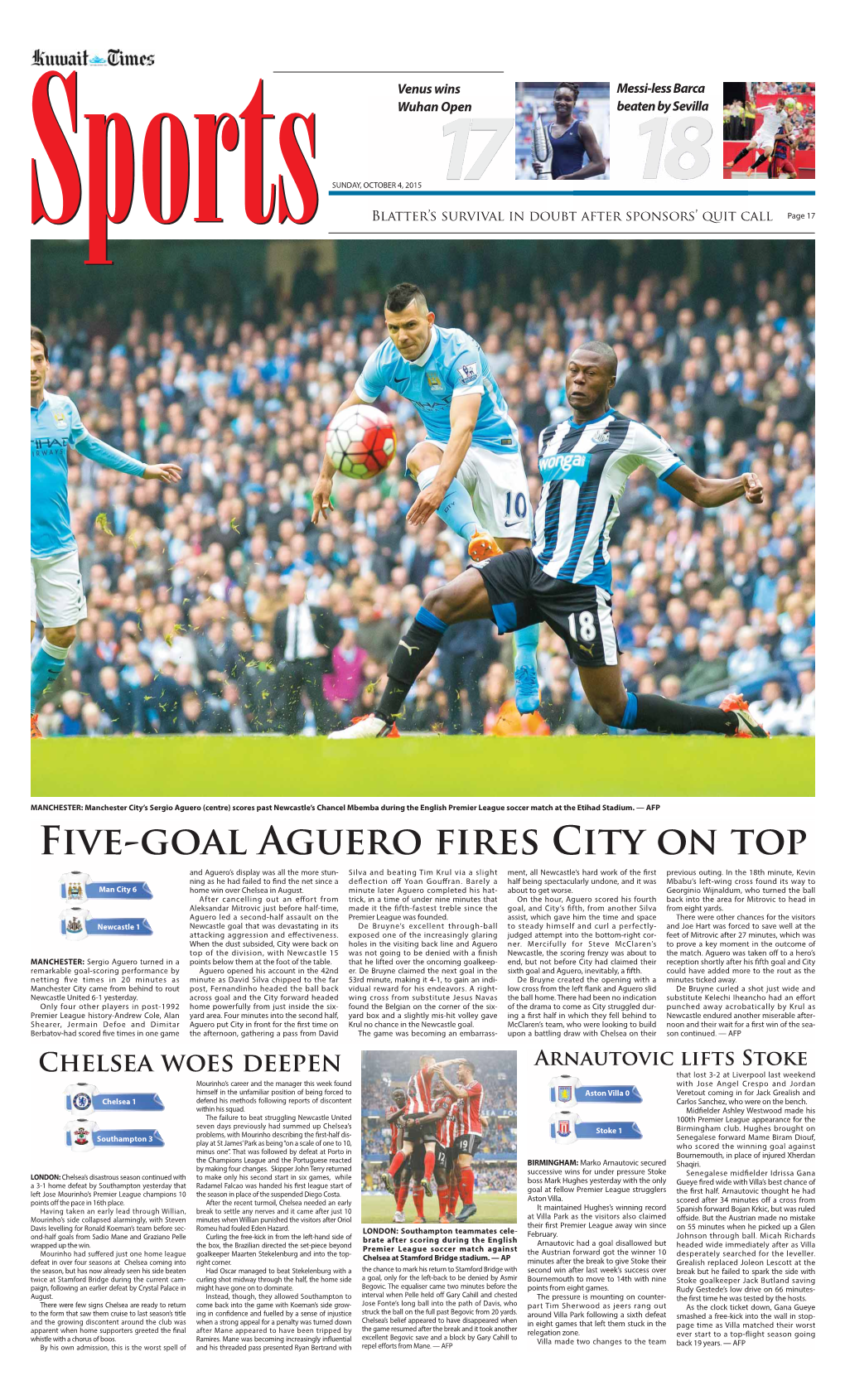 Five-Goal Aguero Fires City on Top