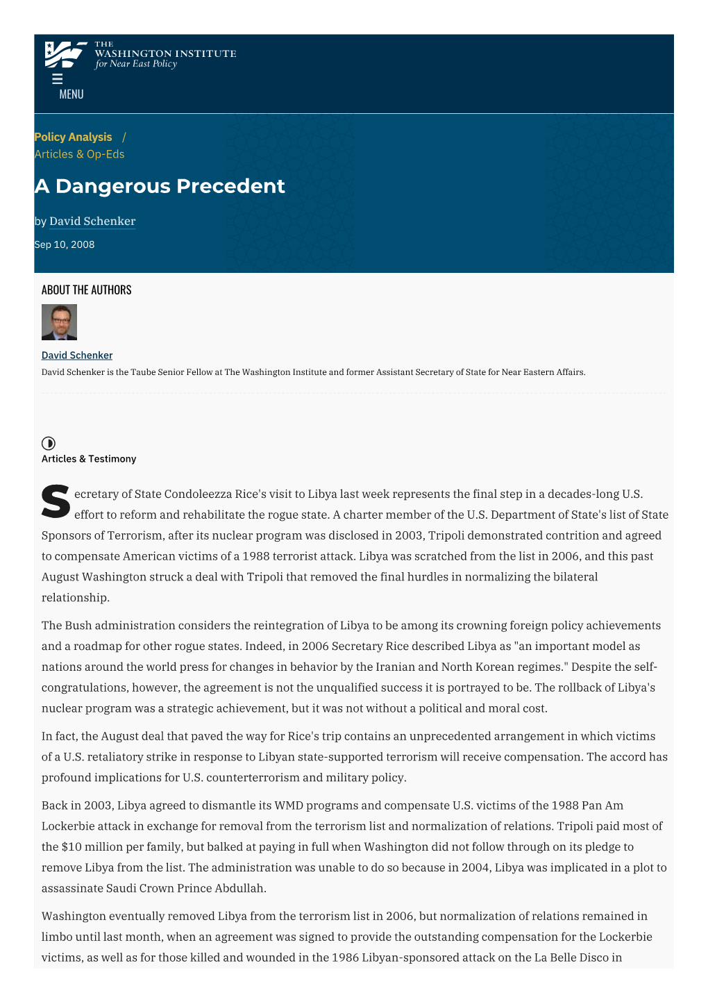 A Dangerous Precedent | the Washington Institute
