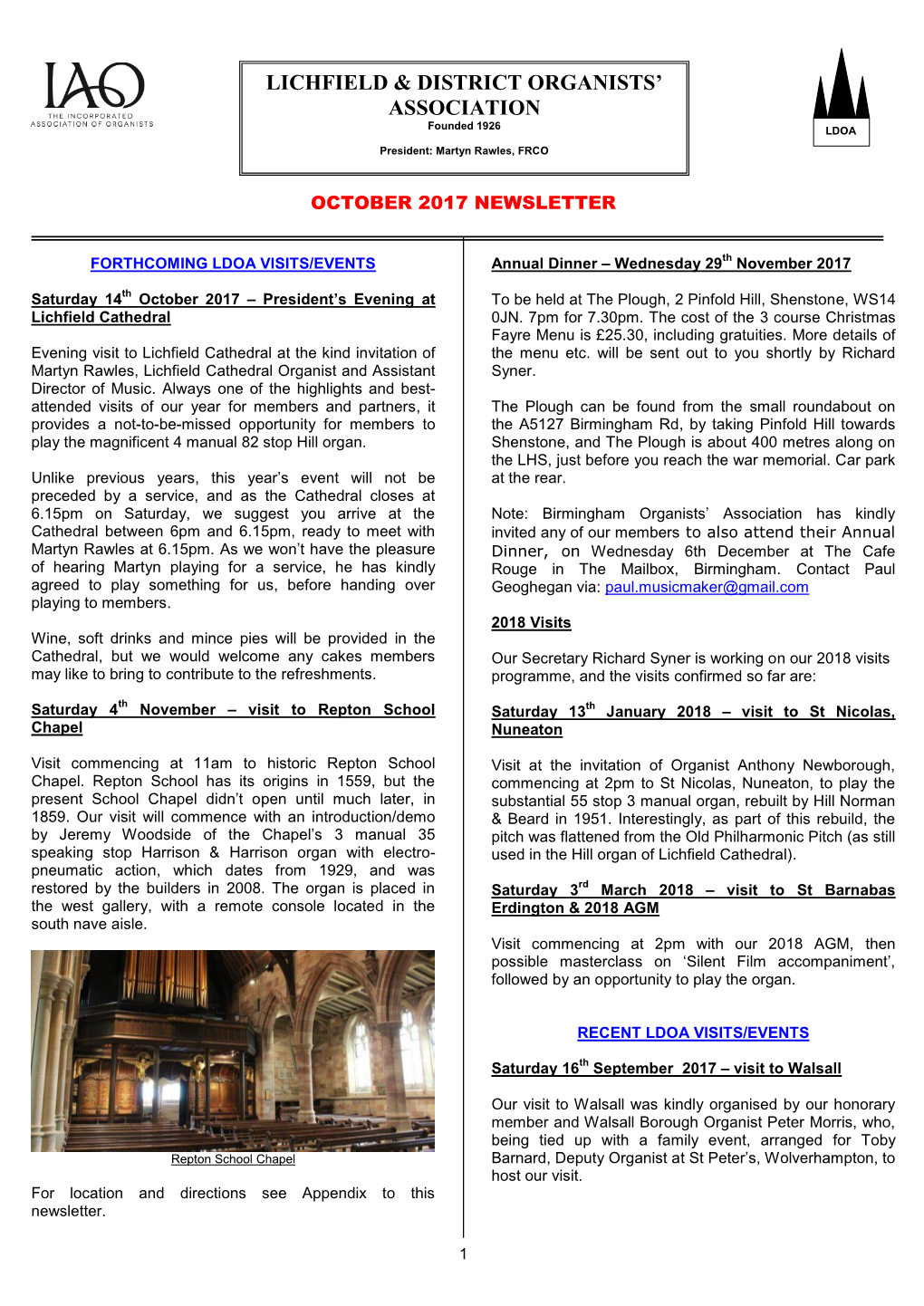 Lichfield & District Organists' Association