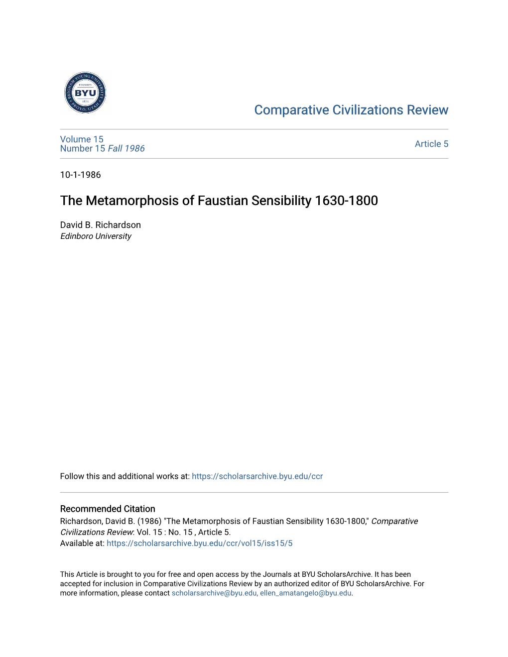 The Metamorphosis of Faustian Sensibility 1630-1800