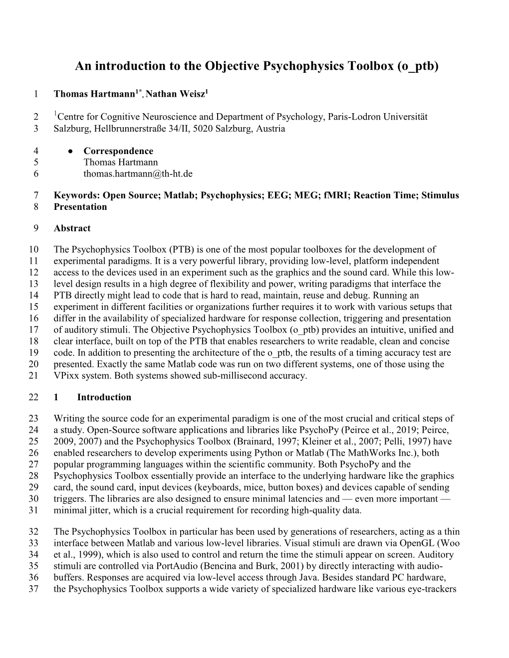 An Introduction to the Objective Psychophysics Toolbox (O Ptb)