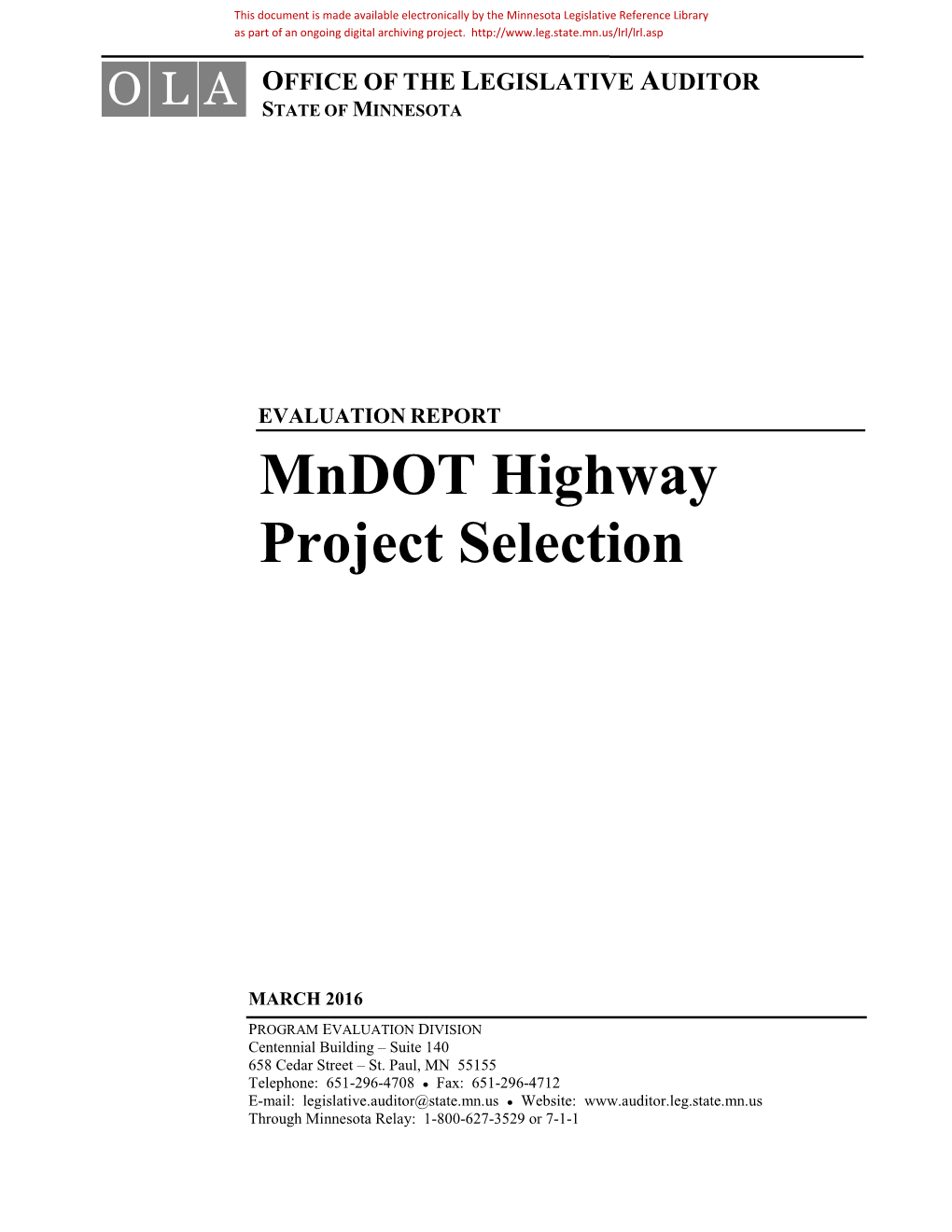 Mndot Highway Project Selection