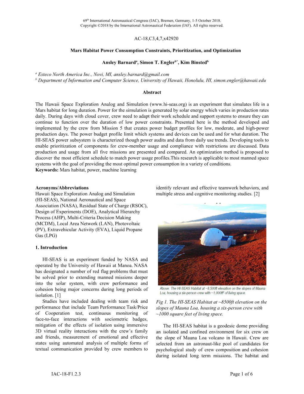 AC-18,C3,4,7,X42920 Mars Habitat Power Consumption Constraints