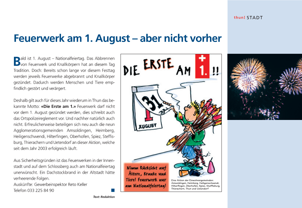 Feuerwerk Am 1. August – Aber Nicht Vorher