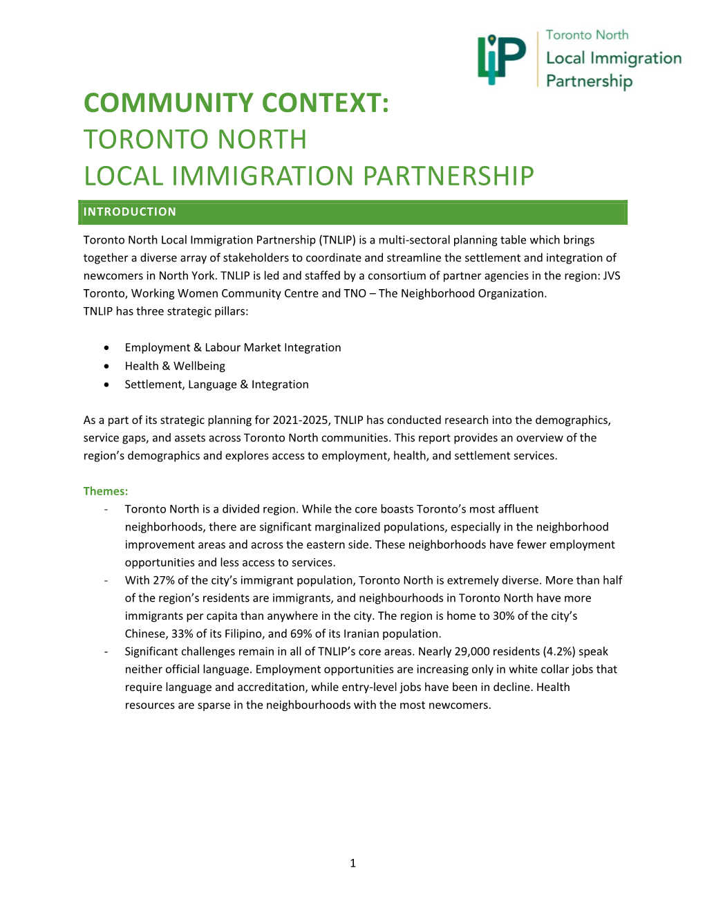 Community Context: Toronto North Local Immigration Partnership