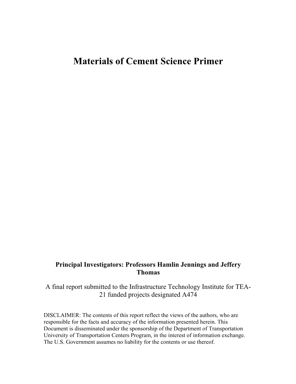 Materials of Cement Science Primer