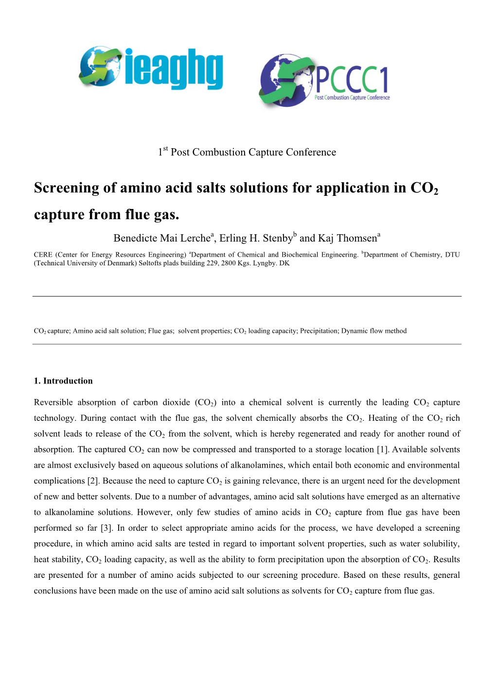 Screening of Amino Acid Salts Solutions for Application in CO2 Capture from Flue Gas