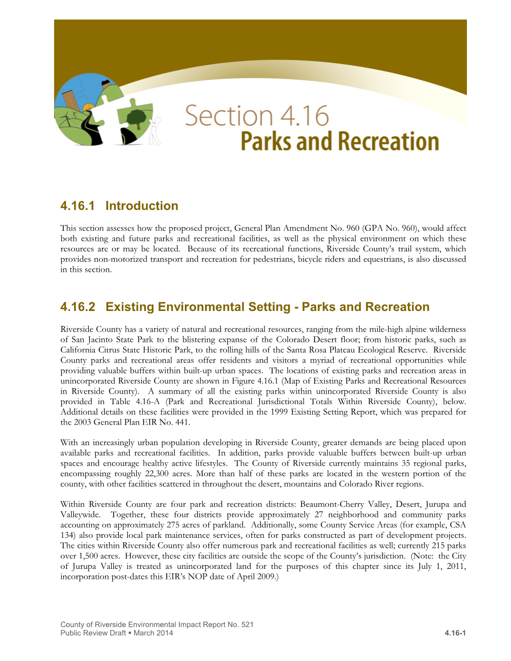 4.16.1 Introduction 4.16.2 Existing Environmental Setting