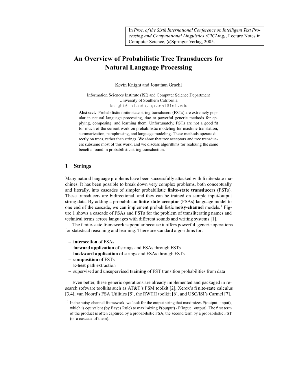 An Overview of Probabilistic Tree Transducers for Natural Language Processing