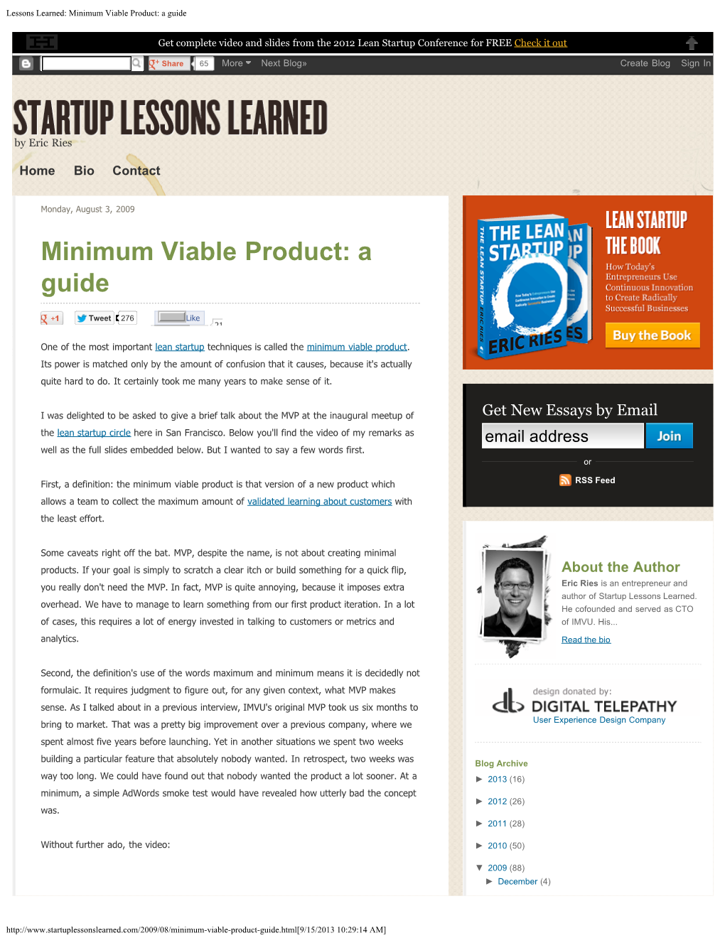 Lessons Learned: Minimum Viable Product: a Guide