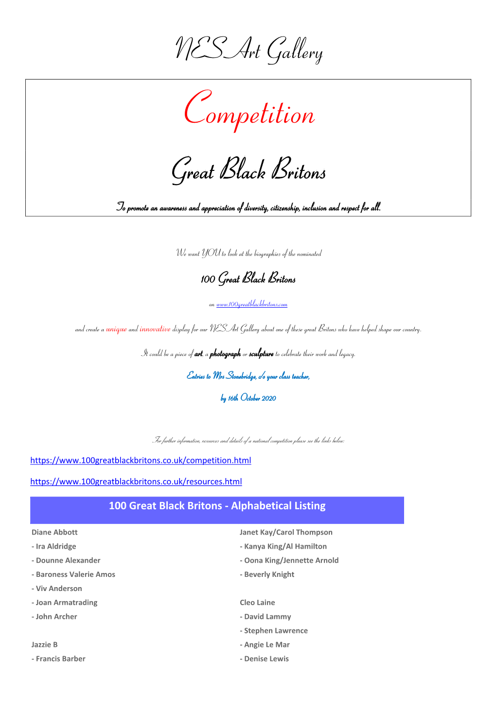 Competition Great Black Britons