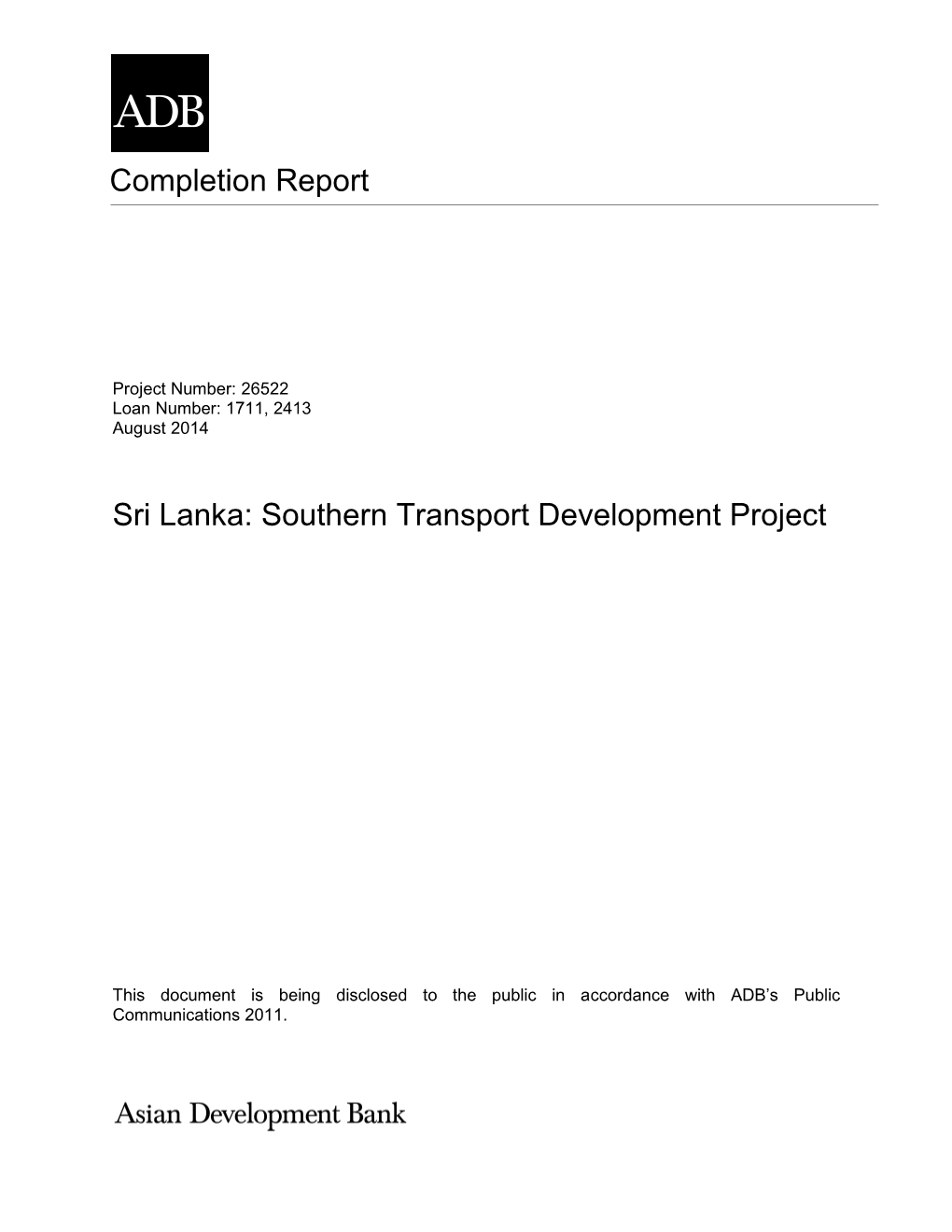 Sri Lanka: Southern Transport Development Project