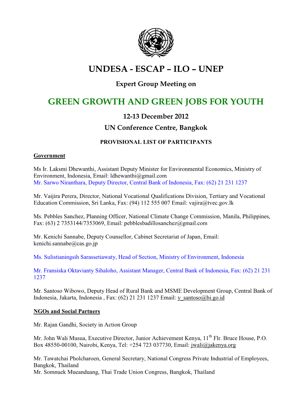 Undesa - Escap – Ilo – Unep