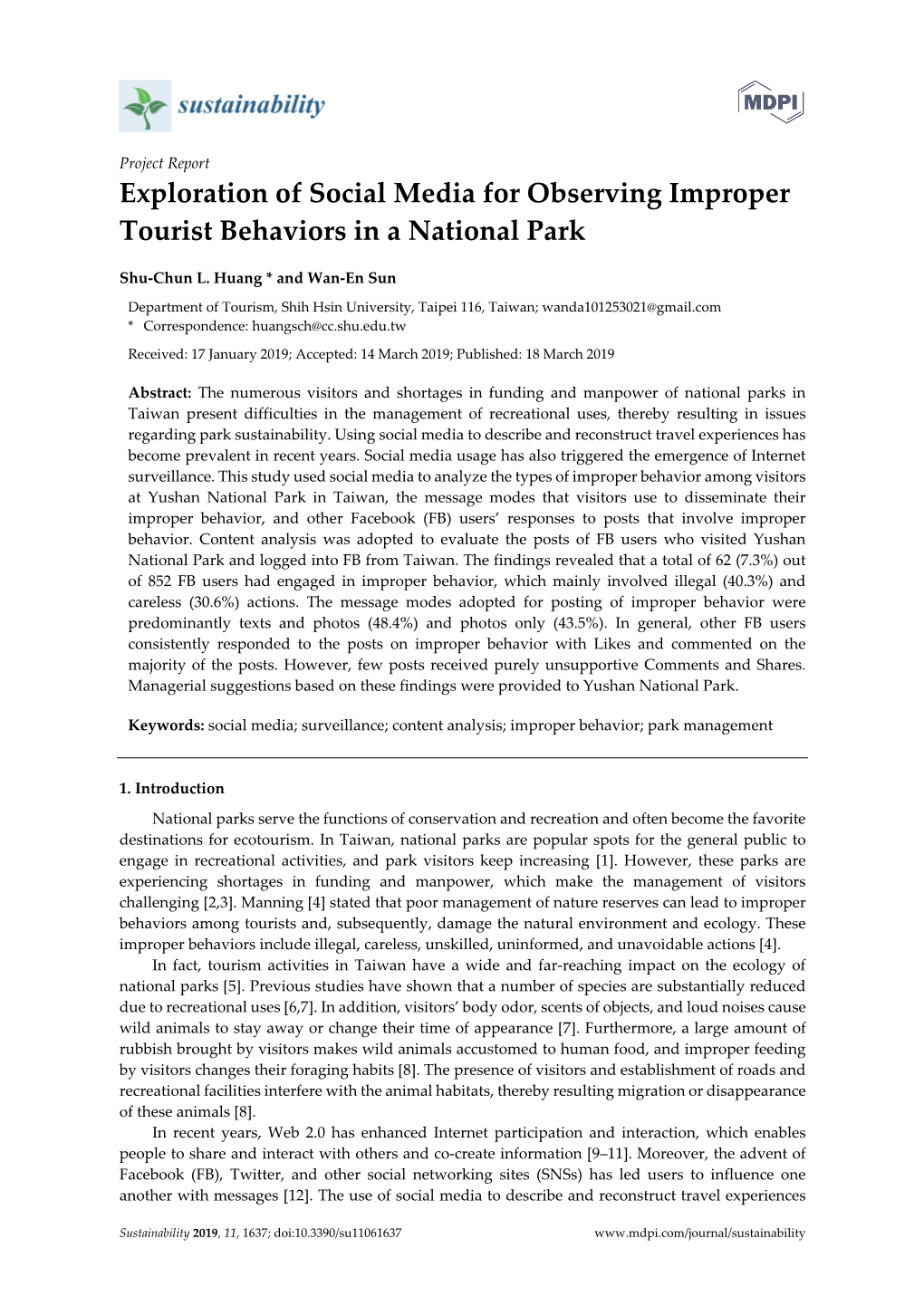 Exploration of Social Media for Observing Improper Tourist Behaviors in a National Park