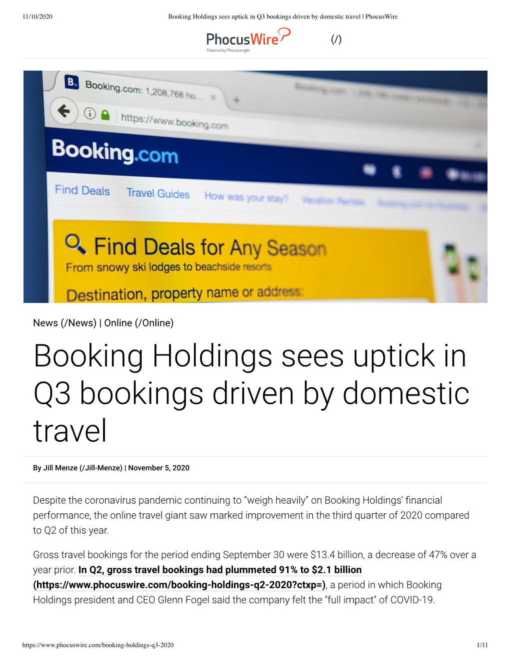Booking Holdings Sees Uptick in Q3 Bookings Driven by Domestic Travel | Phocuswire