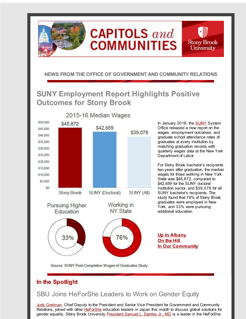 SUNY Employment Report Highlights Positive Outcomes for Stony Brook